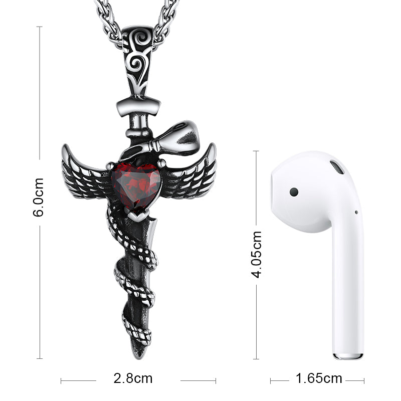 Red CZ Snake Wing Cross Necklace: Dimension, Durable, Solid