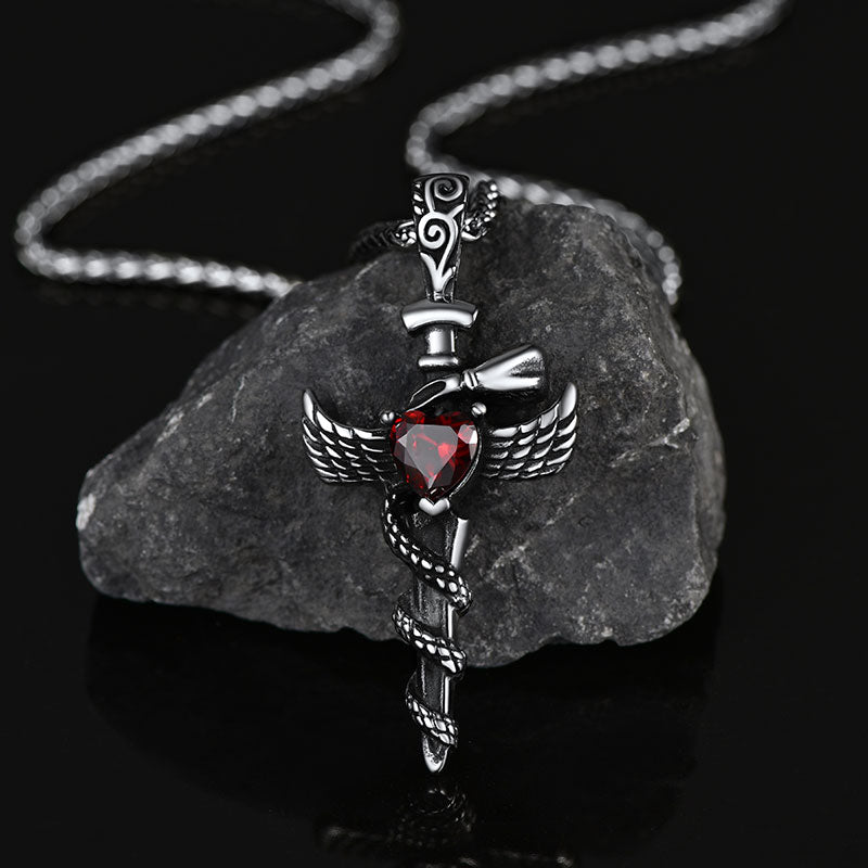 Red CZ Snake Wing Cross Necklace for Women Men