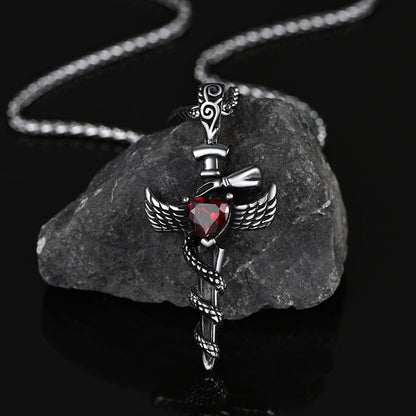 Red CZ Snake Wing Cross Necklace for Women Men