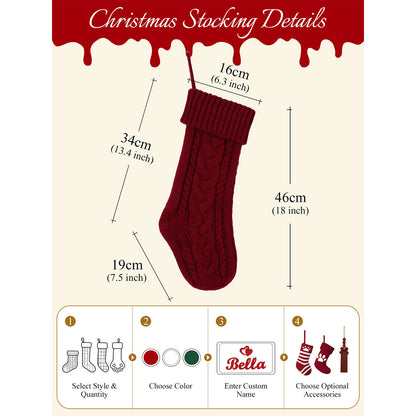 Red Personalized Embroidered Name Cable Knit Christmas Stocking with Holiday Decor Dimension, Soft