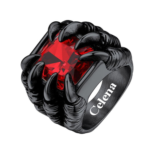Red Stone Dragon Claw Eye Ring Black Platedx