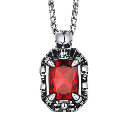 Red Stone Skull Pendant Necklace