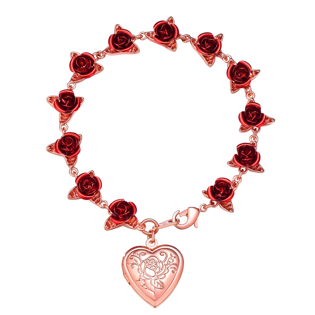 Rose Flower Charm Photo Bracelet for Women Rose Gold