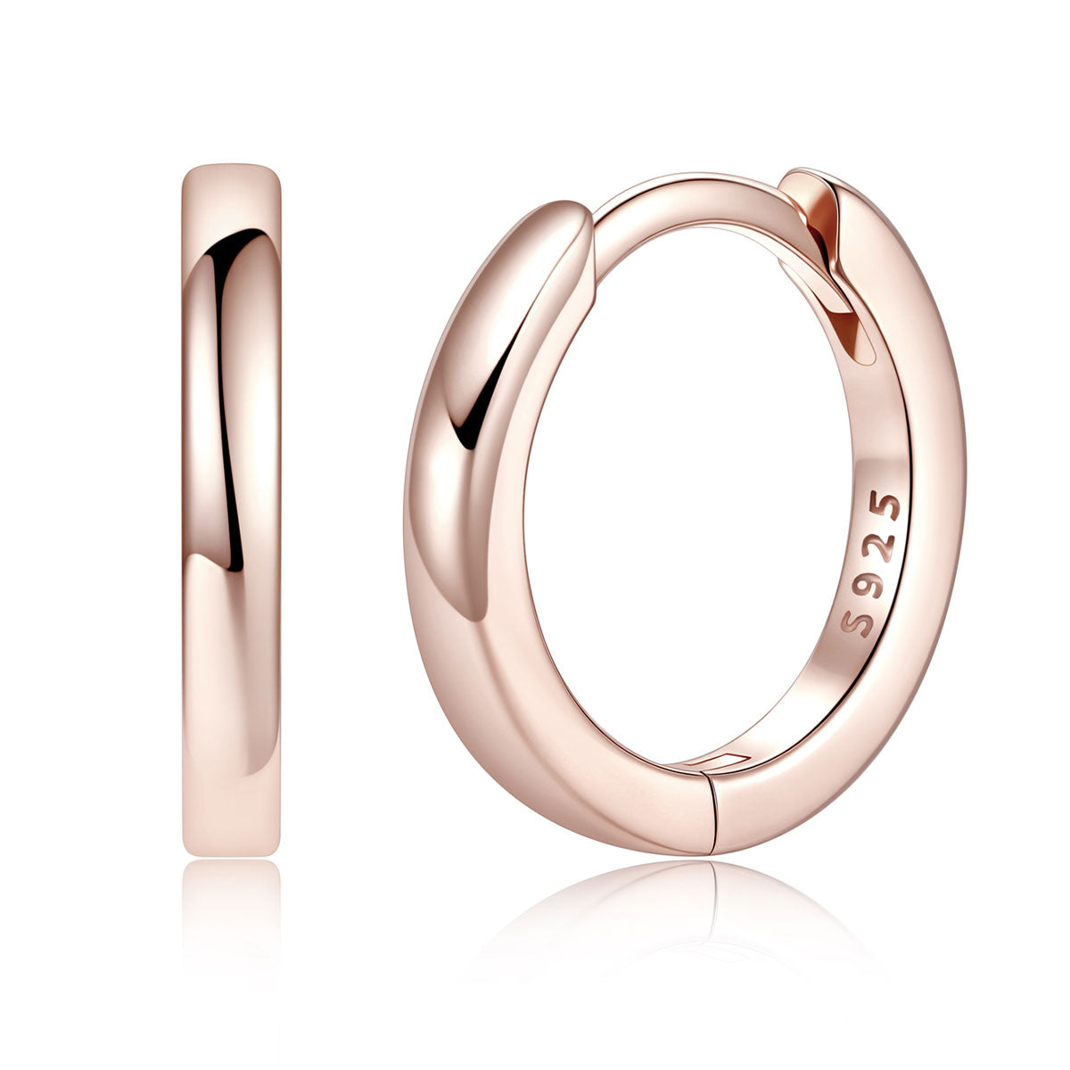 Rose Gold 925 Sterling Silver Huggie Earrings for Men Women on a white background 10mm