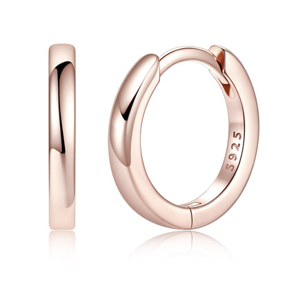 Rose Gold 925 Sterling Silver Huggie Earrings for Men Women on a white background 10mm