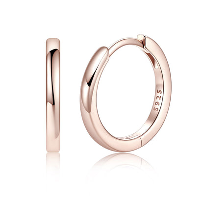 Rose Gold 925 Sterling Silver Huggie Earrings for Men Women on a white background 12mm