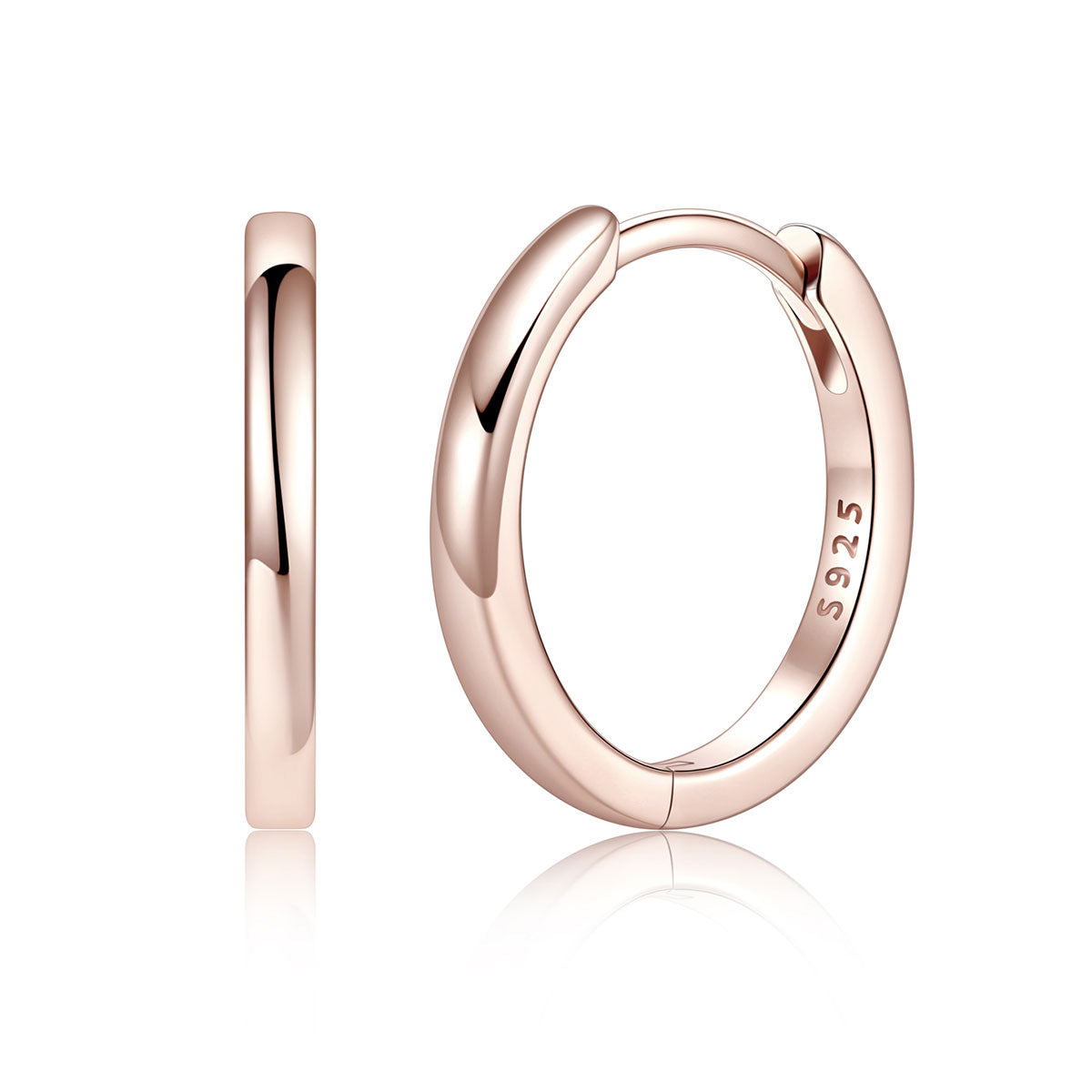 Rose Gold 925 Sterling Silver Huggie Earrings for Men Women on a white background 14mm