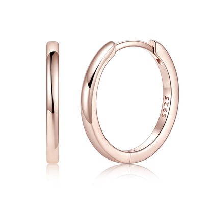 Rose Gold 925 Sterling Silver Huggie Earrings for Men Women on a white background 16mm