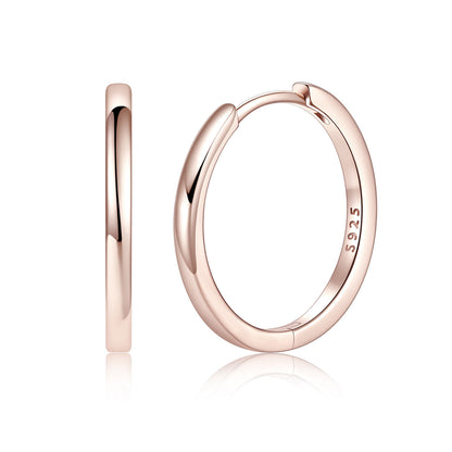 Rose Gold 925 Sterling Silver Huggie Earrings for Men Women on a white background 18mm