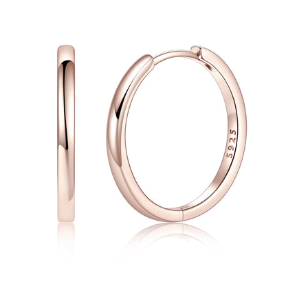 Rose Gold 925 Sterling Silver Huggie Earrings for Men Women on a white background 20mm