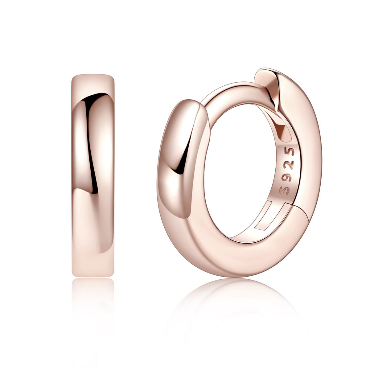 Rose Gold 925 Sterling Silver Huggie Earrings for Men Women on a white background 6mm