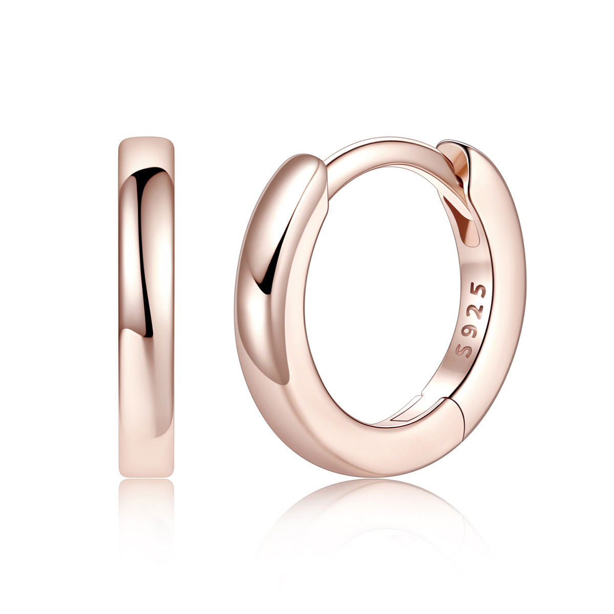 Rose Gold 925 Sterling Silver Huggie Earrings for Men Women on a white background 8mm