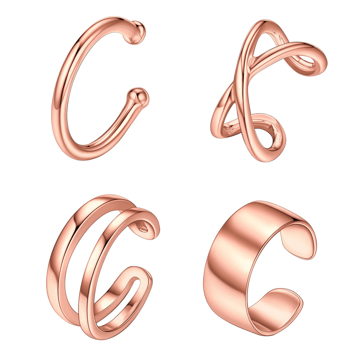 Rose Gold Plated 925 Silver Ear Cuff Earrings Set Non Piercing