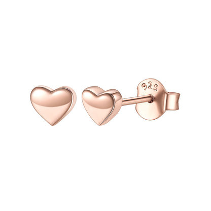  Rose Gold Plated 925 Sterling Silver 5mm Heart Stud Earrings for Women on white background