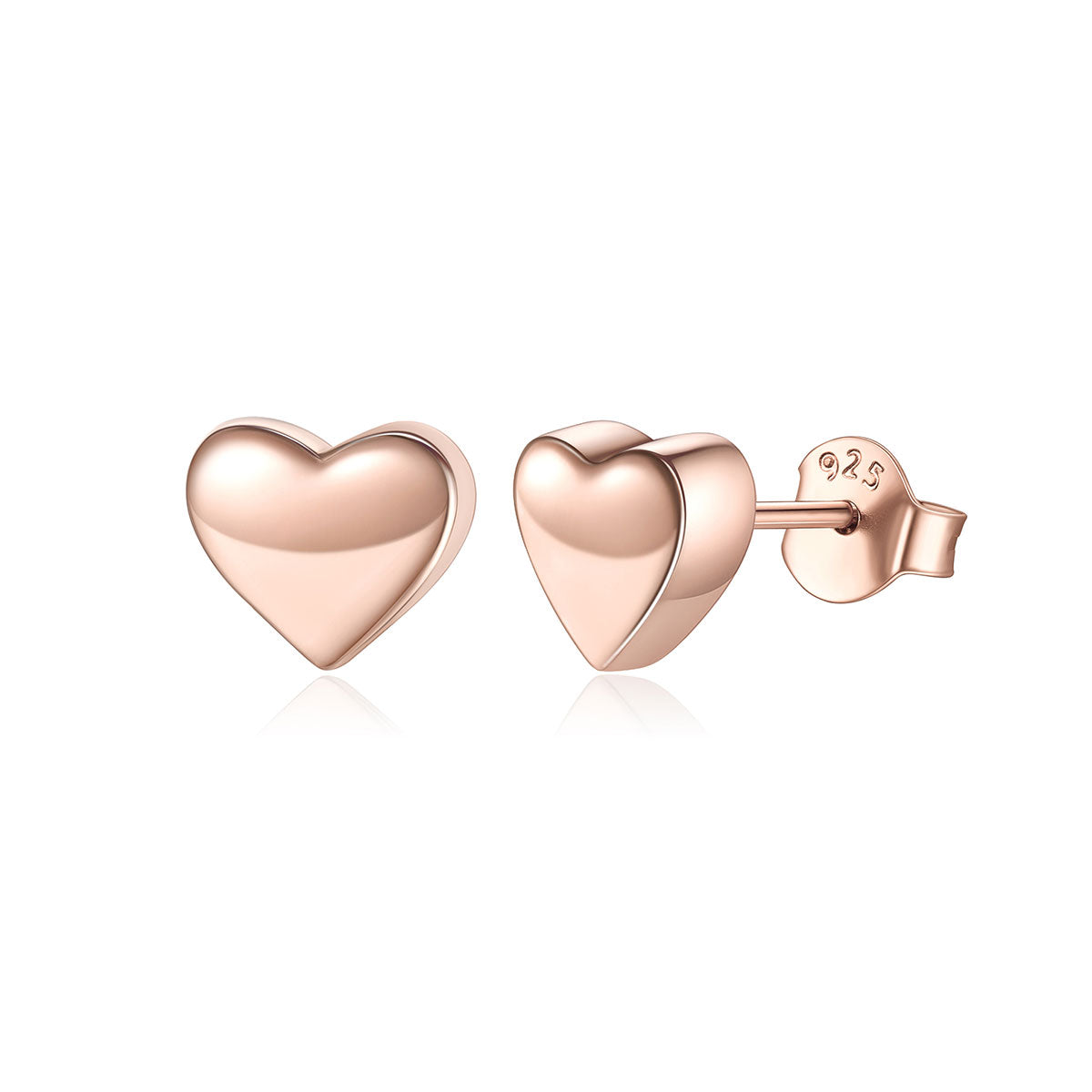 Rose Gold Plated 925 Sterling Silver 7mm Heart Stud Earrings for Women on white background