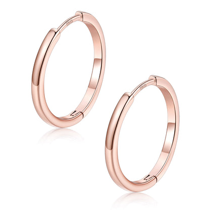 Rose Gold huggie earrings on a white background 18mm 