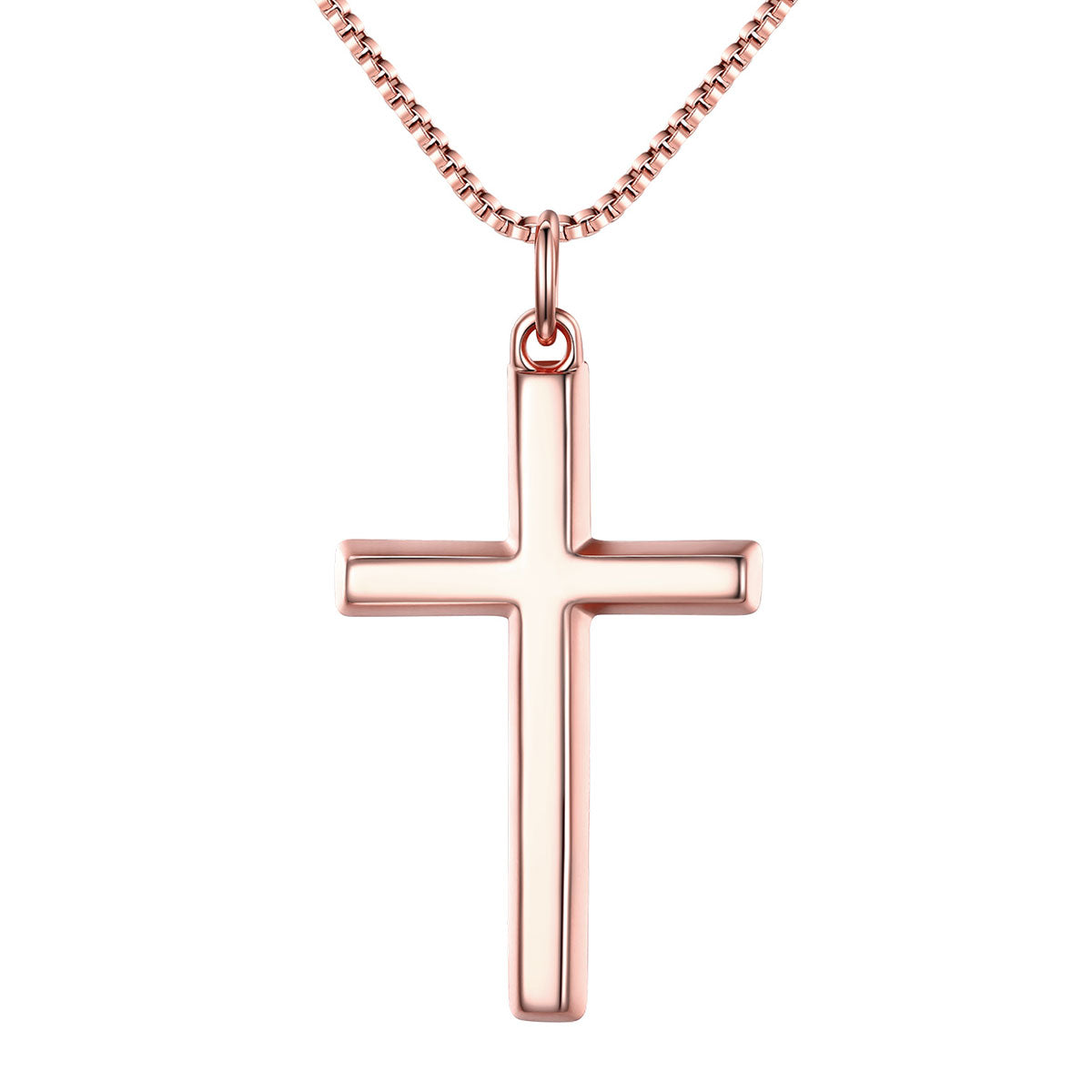 Rose gold cross pendant on a white background Large size