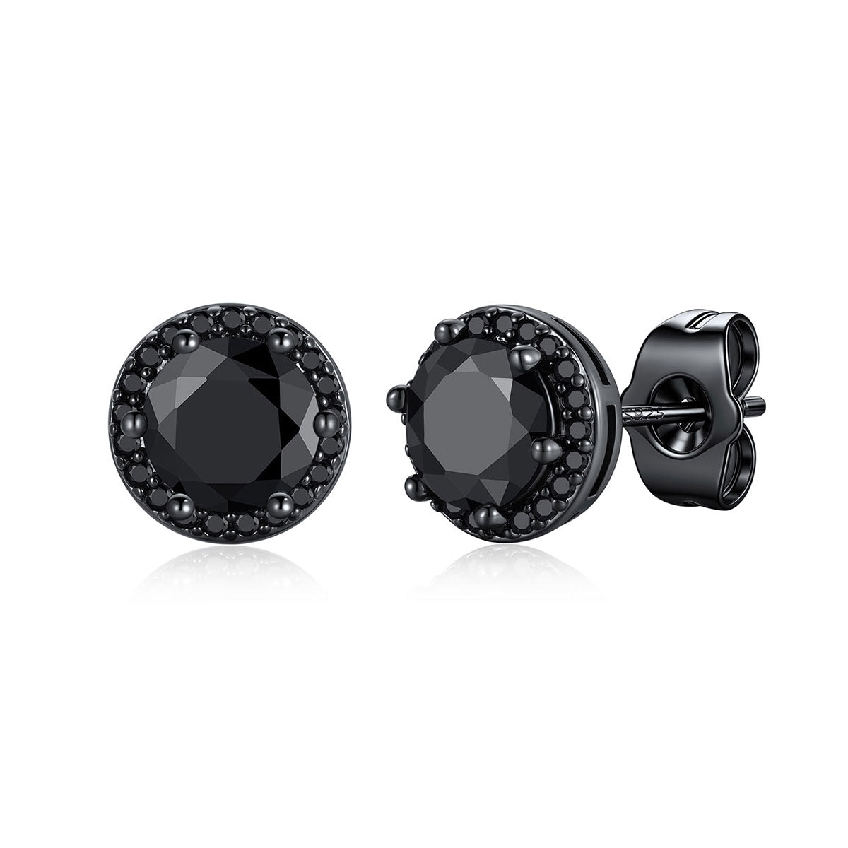 Round Cubic Zirconia Halo Stud Earrings for Men Women on a white background