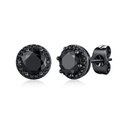 Round Cubic Zirconia Halo Stud Earrings for Men Women on a white background