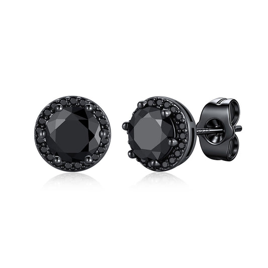 Round Cubic Zirconia Halo Stud Earrings for Men Women on a white background