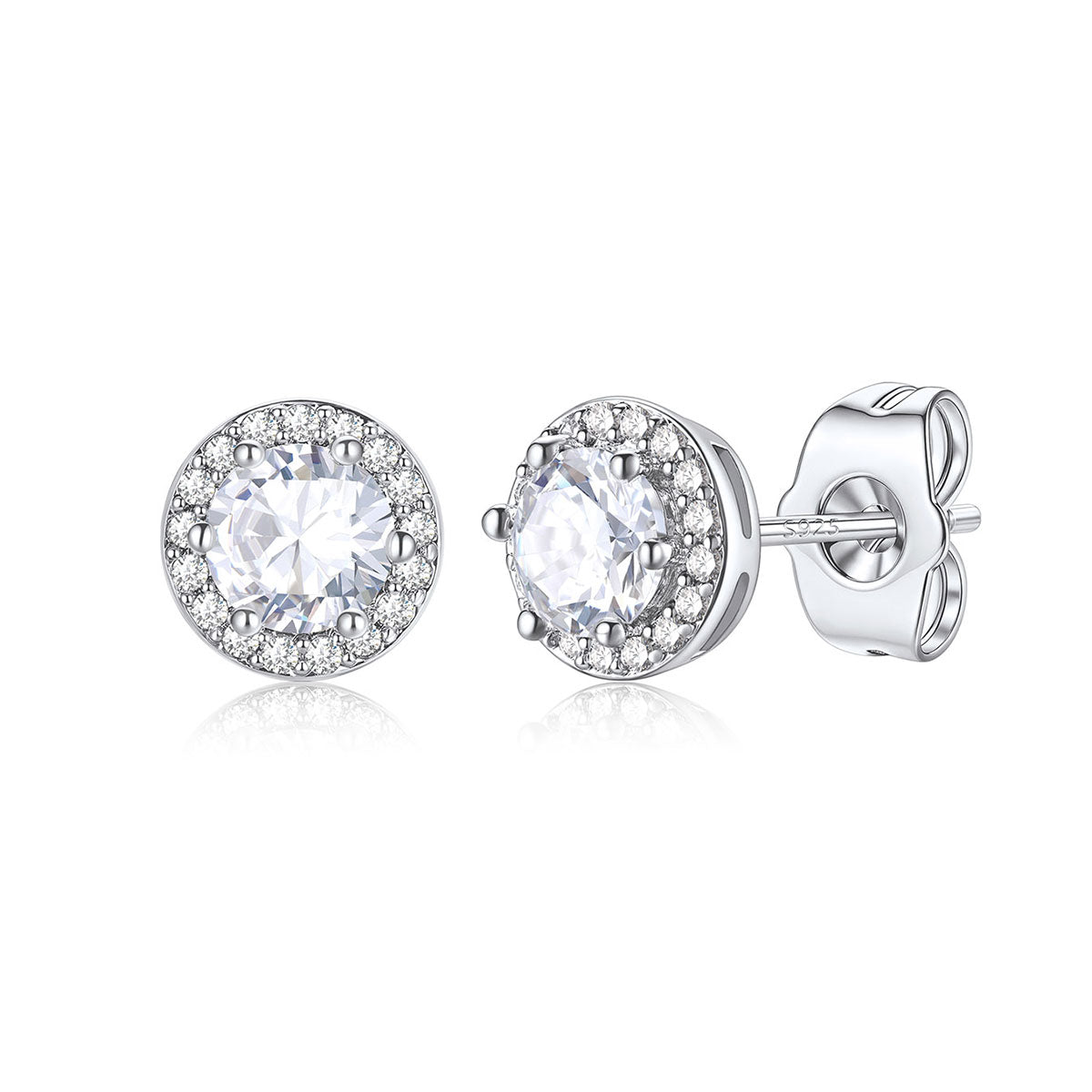 Round Cubic Zirconia Halo Stud Earrings for Men Women on a white background 0.5ct