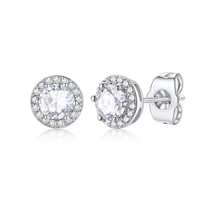 Round Cubic Zirconia Halo Stud Earrings for Men Women on a white background 0.5ct