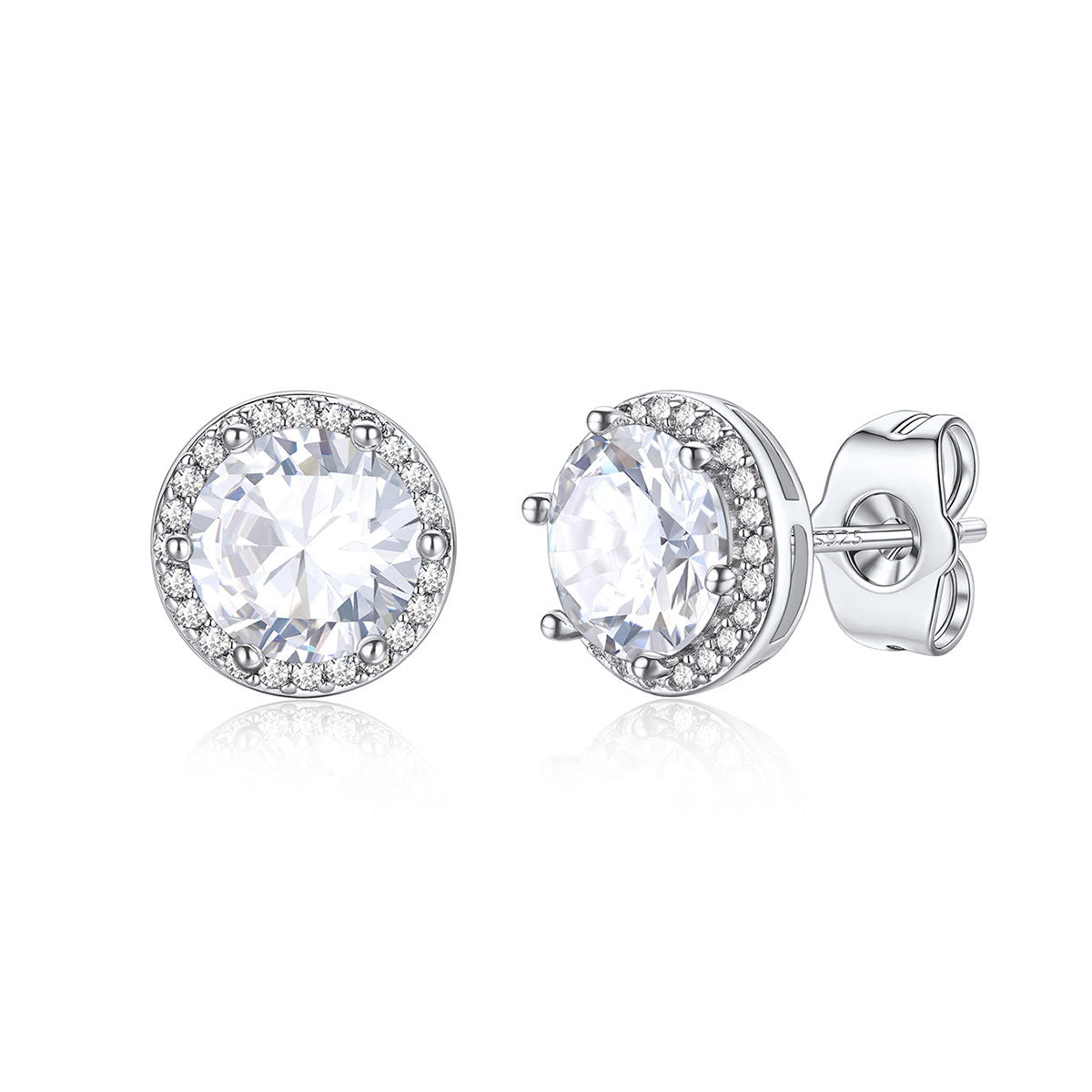 Round Cubic Zirconia Halo Stud Earrings for Men Women on a white background 1.5ct