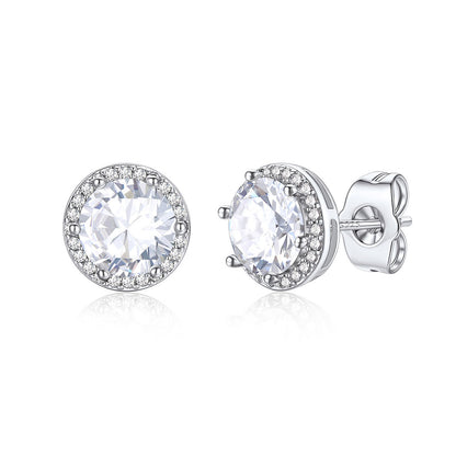 Round Cubic Zirconia Halo Stud Earrings for Men Women on a white background 1.5ct