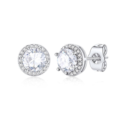 Round Cubic Zirconia Halo Stud Earrings for Men Women on a white background 1ct