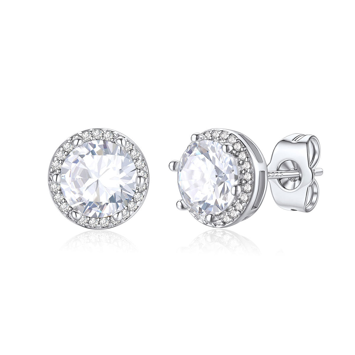 Round Cubic Zirconia Halo Stud Earrings for Men Women on a white background 2ct