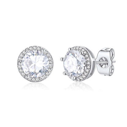 Round Cubic Zirconia Halo Stud Earrings for Men Women on a white background 2ct