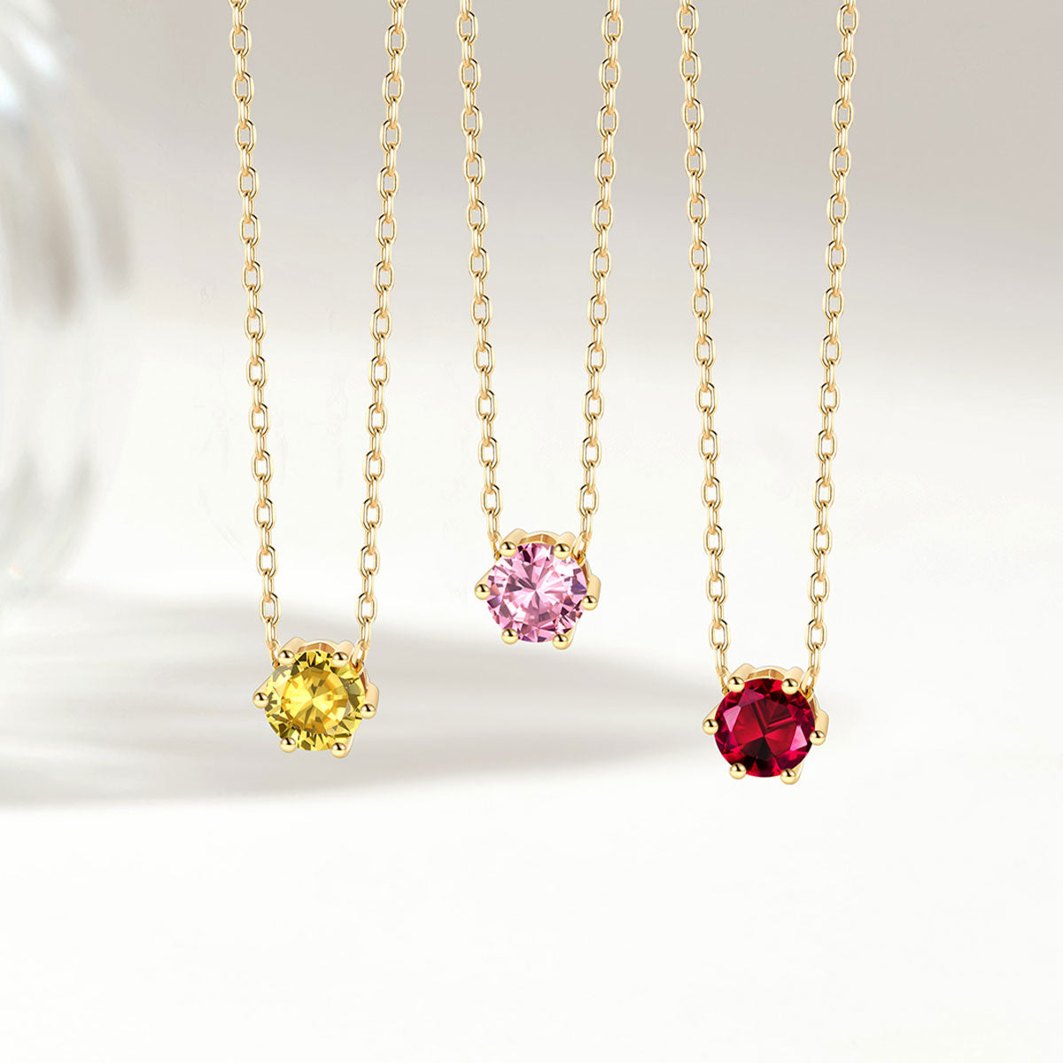 Round Cut Birthstone Necklace Gold Plated on a white background