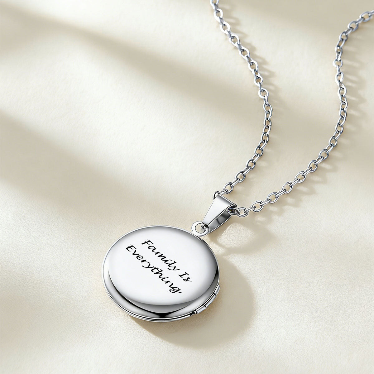 Round Photo Locket Necklace with Flowers Backside engraved