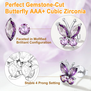 Sterling Silver Birthstone Butterfly Stud Earrings For Women