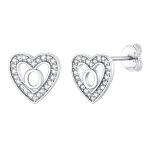 Initial Heart Cubic Zirconia Stud Earrings in 925 Sterling Silver