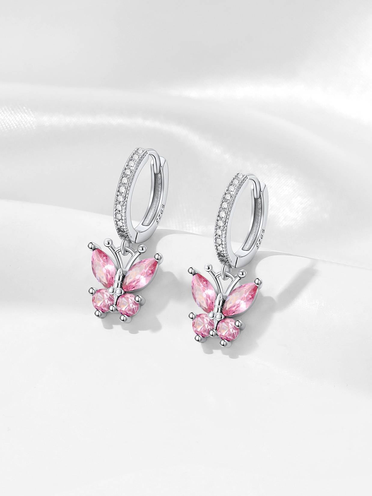 Boucles d'oreilles créoles Huggie avec pierre de naissance papillon pour femme et fille