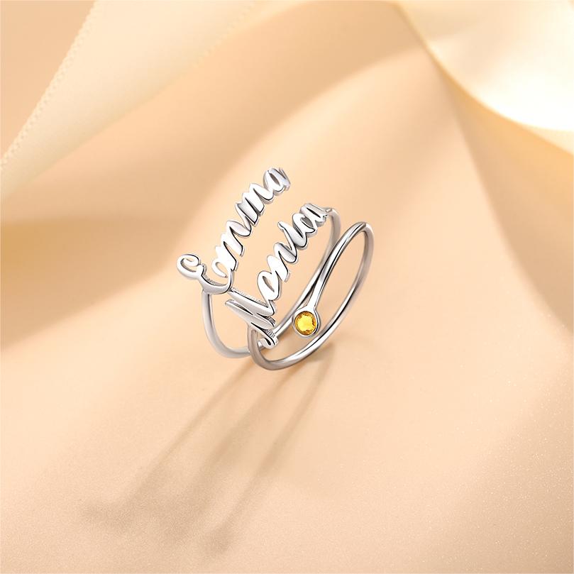 Adjustable Personalized Name Ring with Birthstone in 925 Sterling Silver