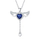 Sterling Silver Cupid Heart Birthstone Necklace With Angel Wings