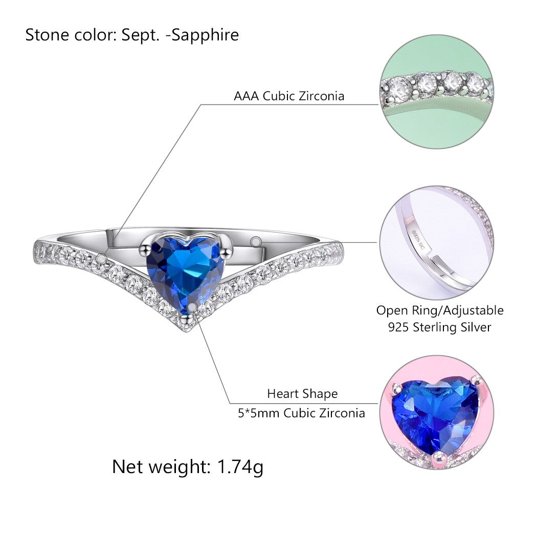 ⚡Flash Sale 925 Sterling Silver Heart Birthstone Promise Ring