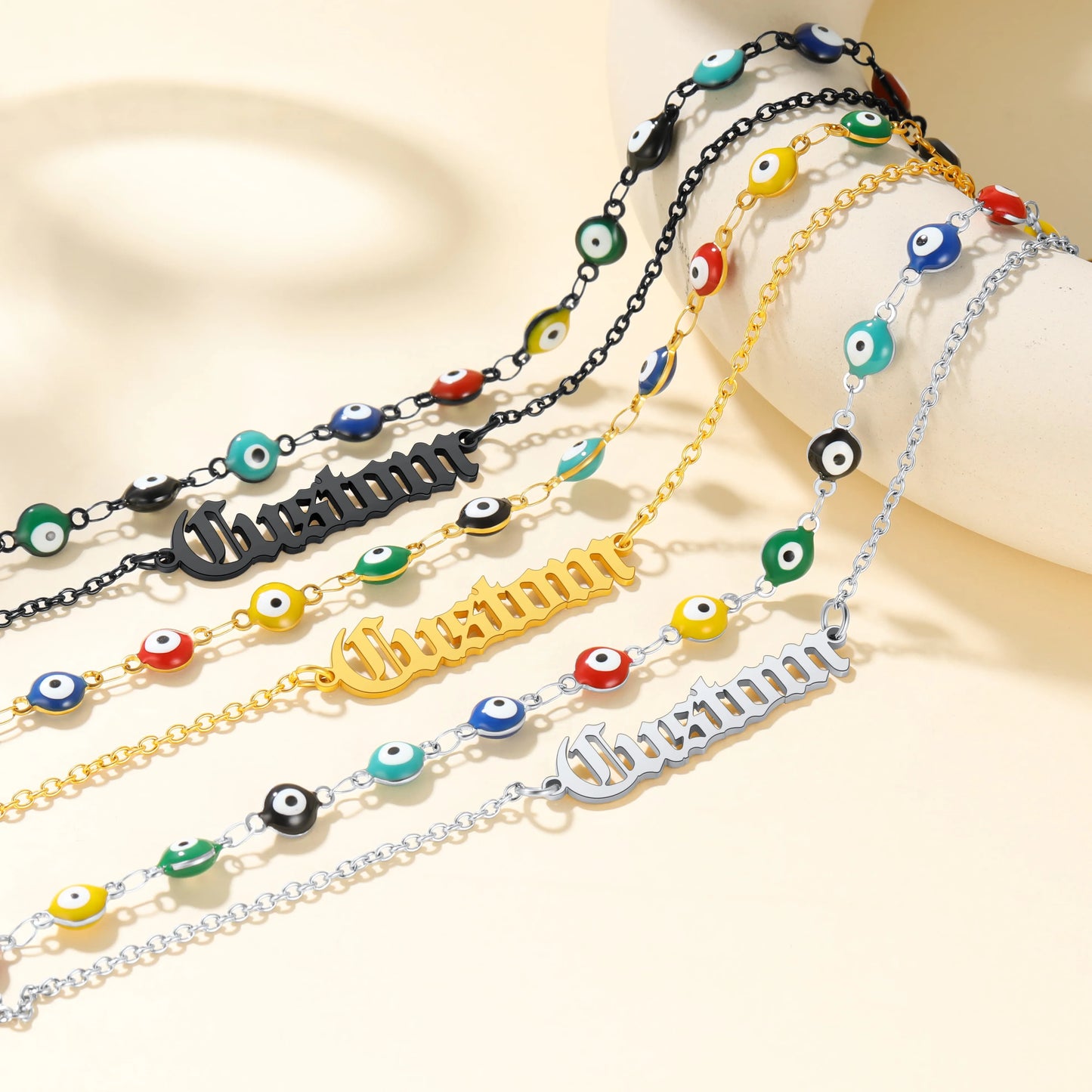 Personalized Name Evil Eye Anklets For Women