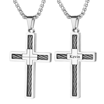Custom Engraved Twist Cross Necklace
