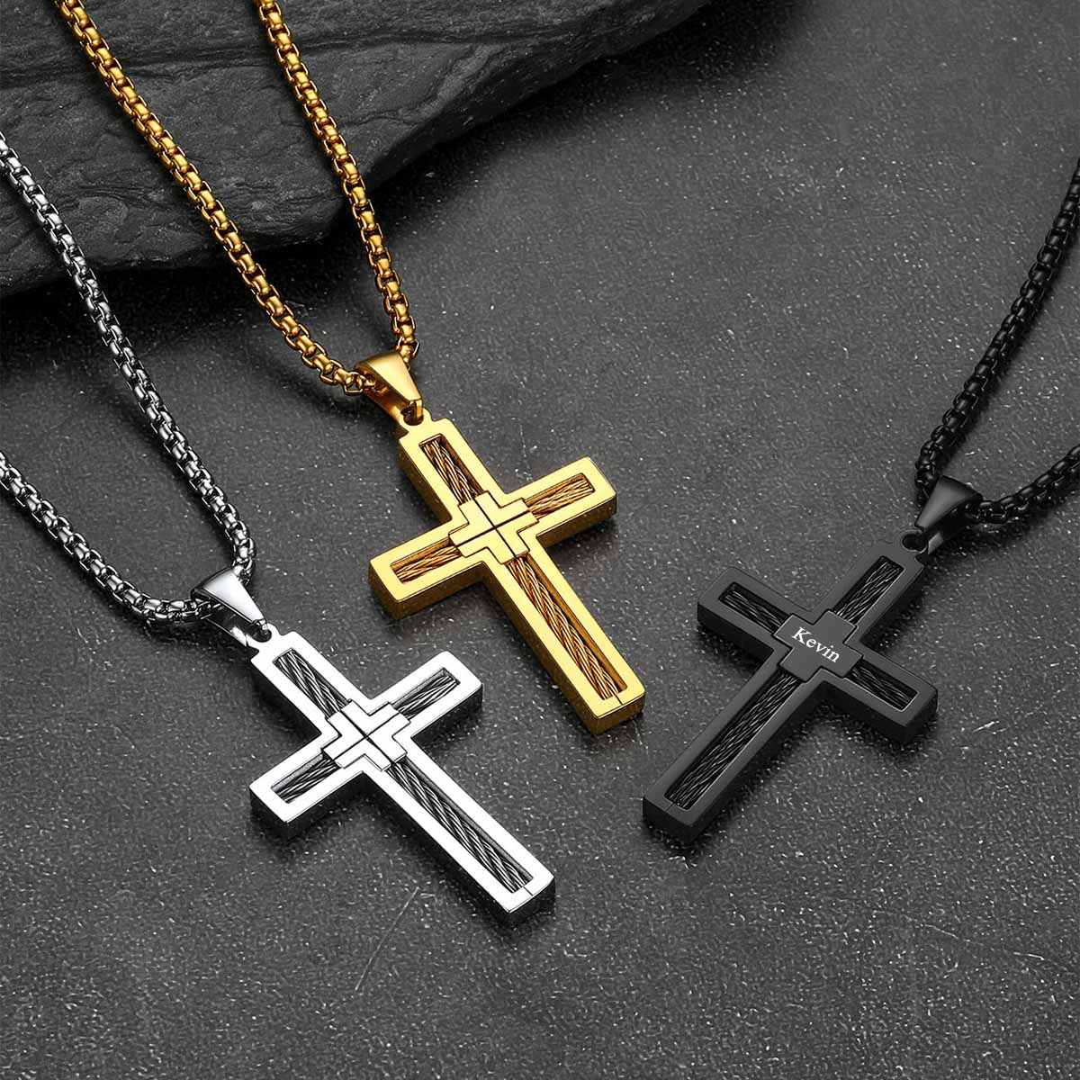 Custom Engraved Twist Cross Necklace