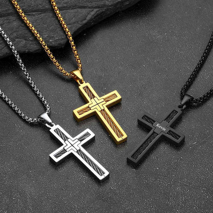 Custom Engraved Twist Cross Necklace