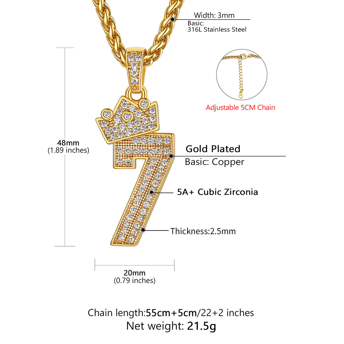 Bling Cubic Zircoina Crown Number Necklace