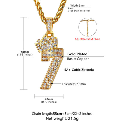 Bling Cubic Zircoina Crown Number Necklace