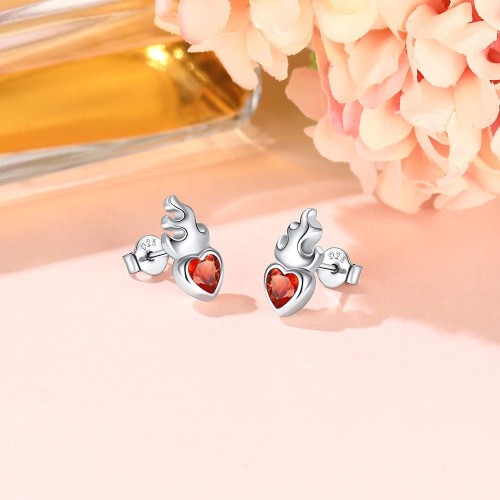 Sacred Heart 12 Month Birthstone Stud Earrings 