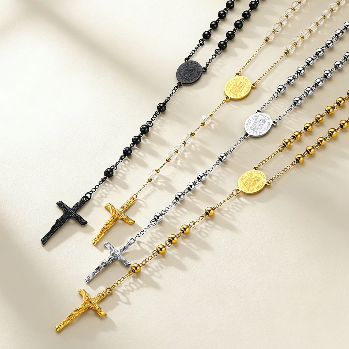 Saint Christopher Rosary Beads Necklace with Cross in different color