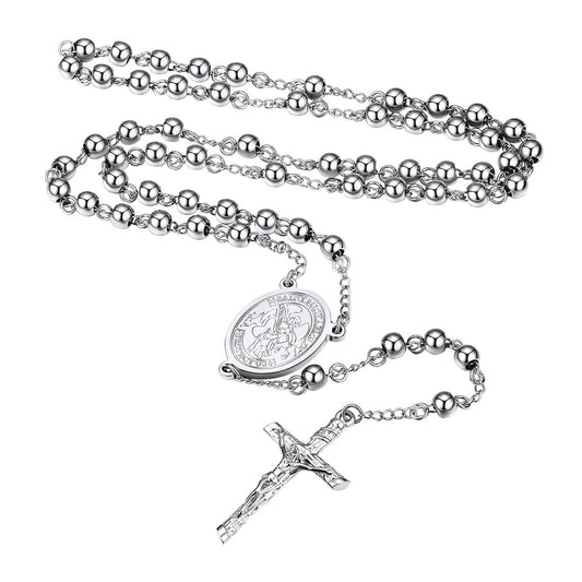 Saint Michael Rosary Beads Necklace with Cross