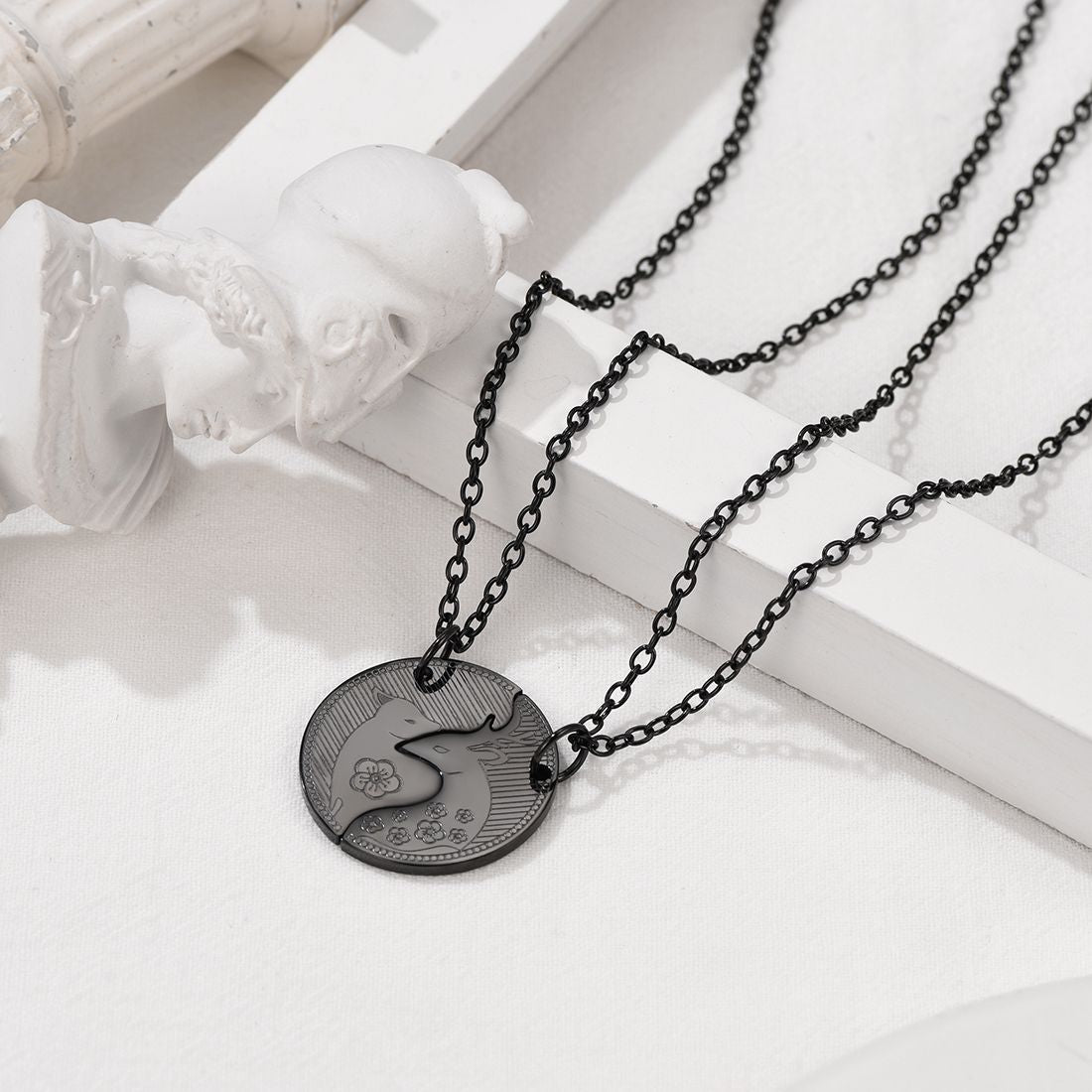 Sale Sika Deer Puzzle Necklaces in Black Plated