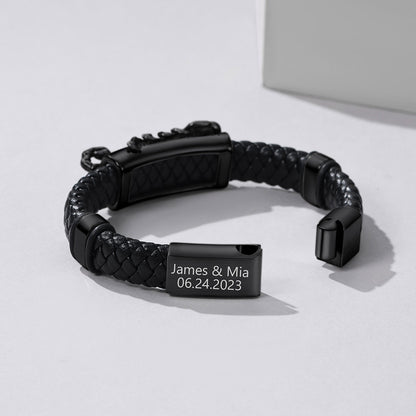 Scorpion Leather Braided Bracelet Black Plated
